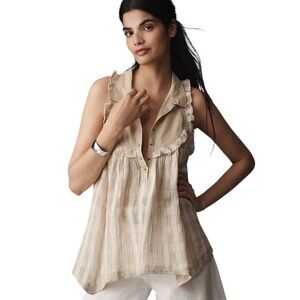 NWT Anthro Pilcro Sleeveless Seaside Collared Swing Blouse khaki size medium